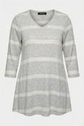 Plus Size V-Neck Flared Hem Striped Long Blouse