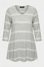 Plus Size V-Neck Flared Hem Striped Long Blouse