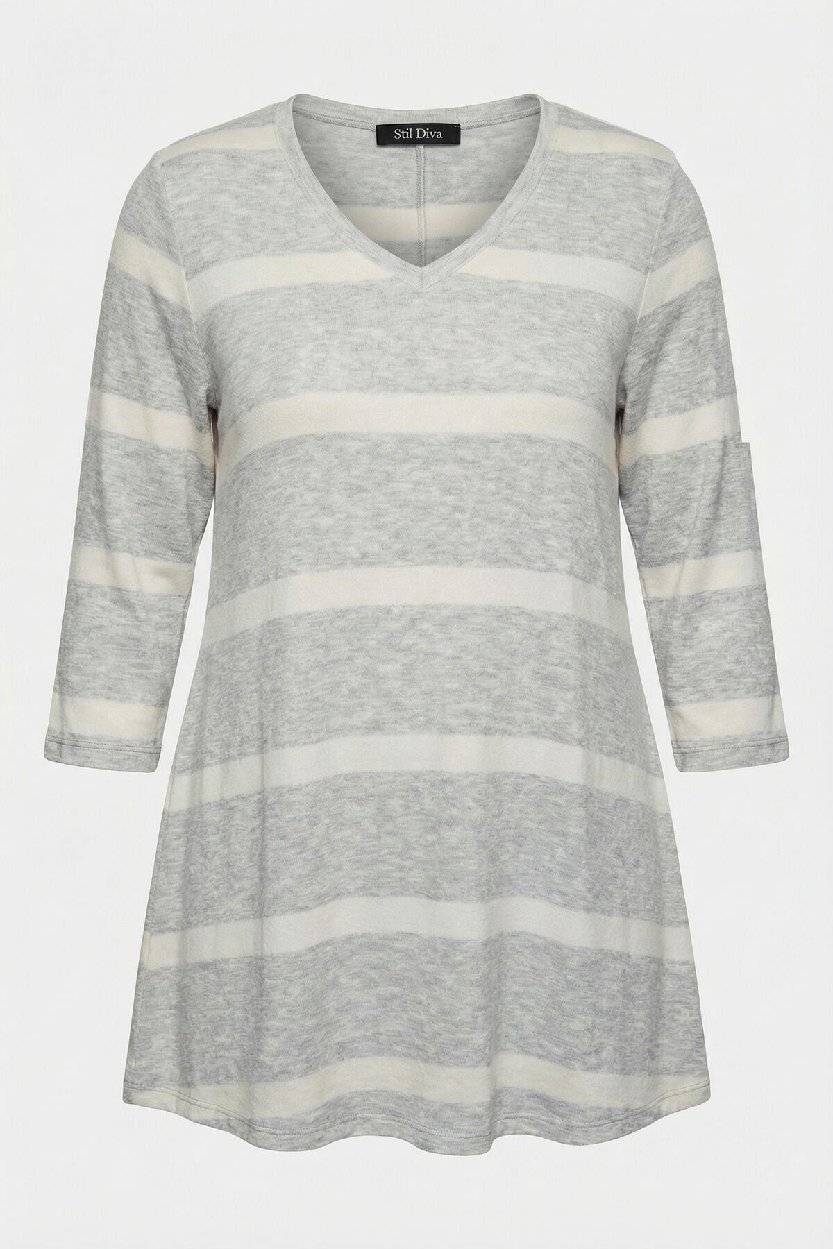 Plus Size V-Neck Flared Hem Striped Long Blouse