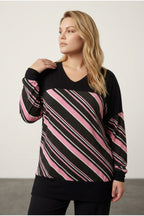 Plus Size V-Neck Long Sleeve Elasticated Cuff Slit Blouse