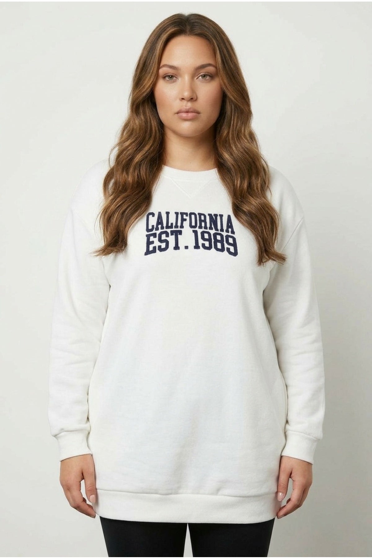 Plus Size Crew Neck Printed Long Sleeve Sweatshirt