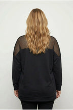 Plus Size Crew Neck Long Sleeve Mesh Detail Shoulder Sweatshirt