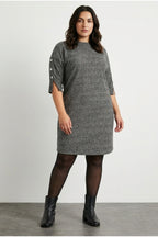 Plus Size Half Turtleneck Half Sleeve Ribbed Dress