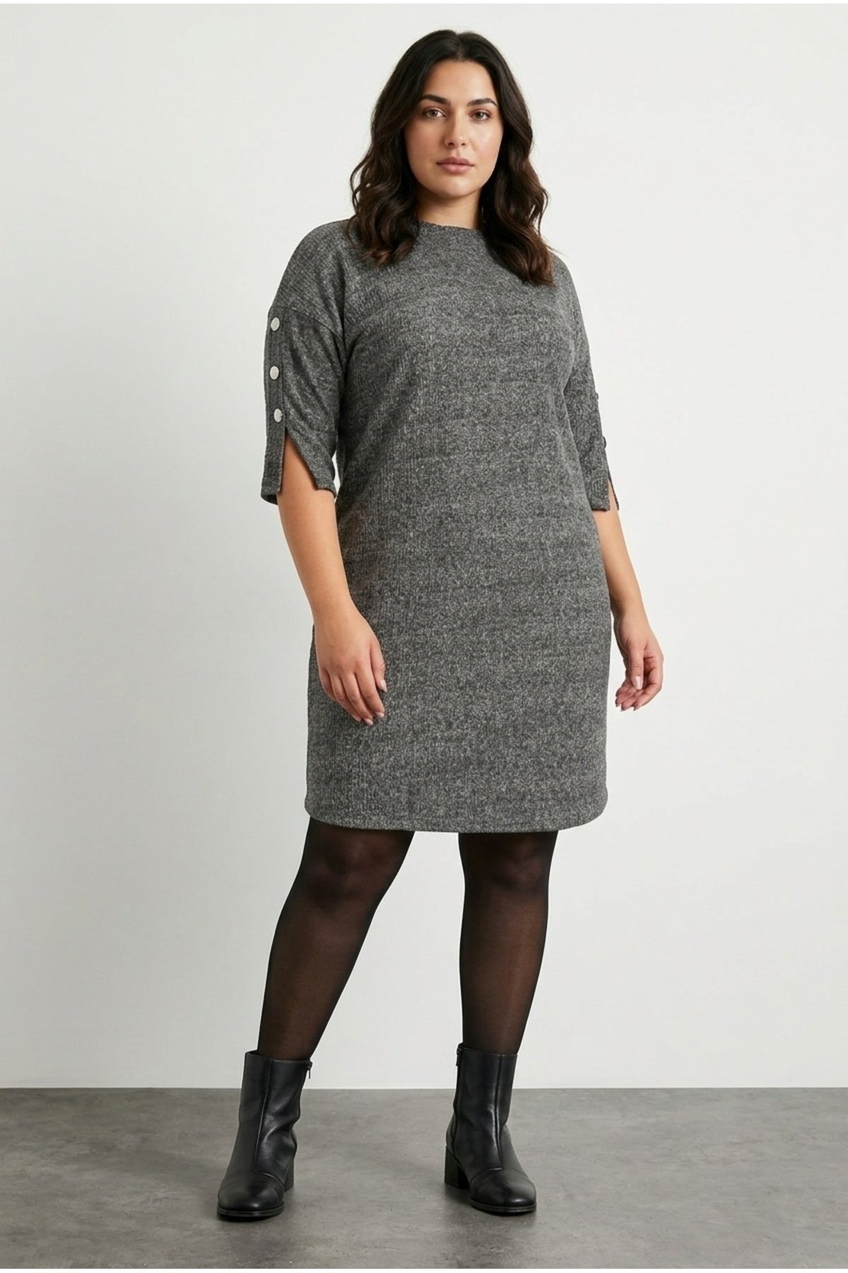 Plus Size Half Turtleneck Half Sleeve Ribbed Dress