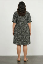 Plus Size Ruched Neck Patterned Mini Dress
