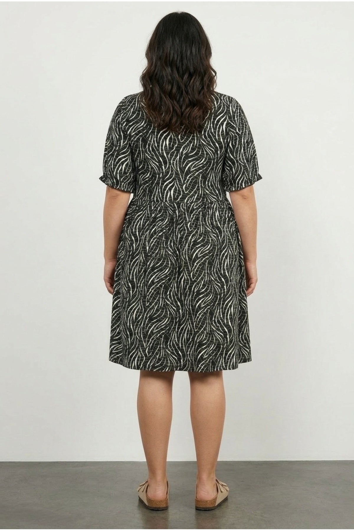 Plus Size Ruched Neck Patterned Mini Dress
