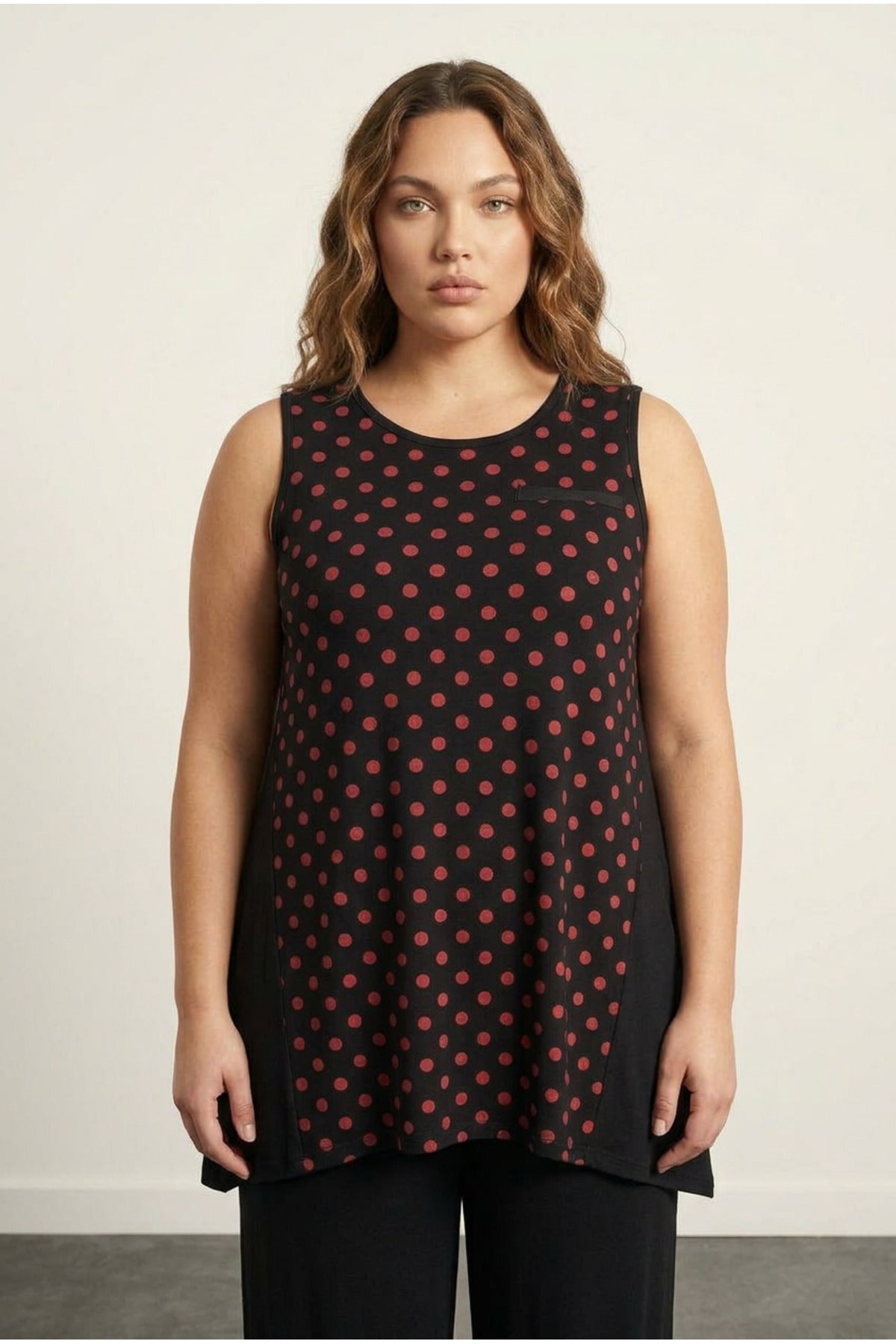 Plus Size Front Polka Dot Sleeveless Blouse