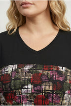Plus Size V-Neck Long Sleeve Patterned Stretchy Blouse