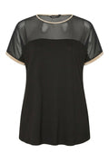 Plus Size Crew Neck Short Sleeve Blouse with Tulle Detail on Neckline