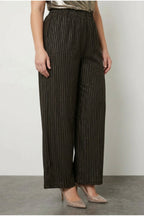 Plus Size Wide Leg Shimmering Striped Stretchy Pants with Pockets