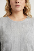 Plus Size Crew Neck Half Sleeve Slit Ribbed Thin Blouse