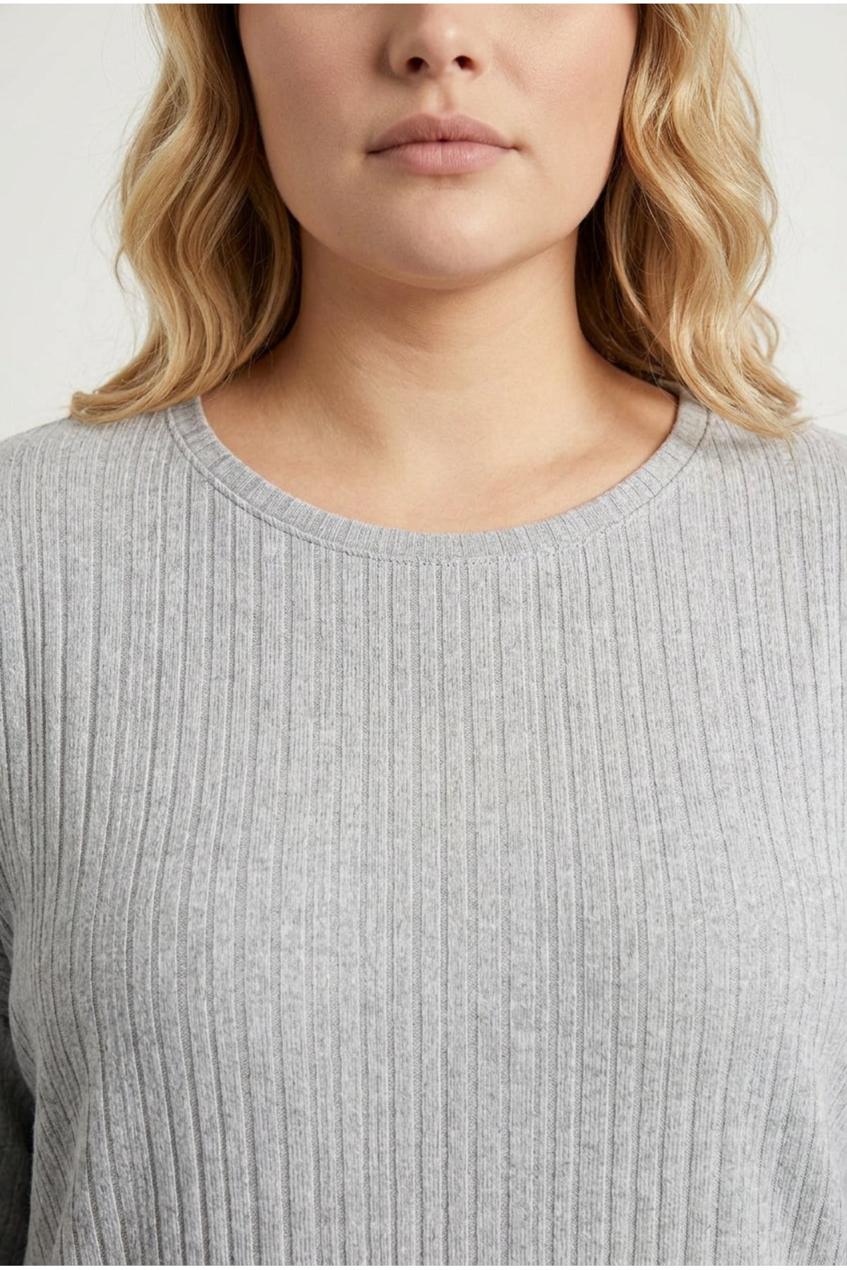Plus Size Crew Neck Half Sleeve Slit Ribbed Thin Blouse