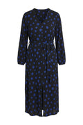 Plus Size Long Sleeve V-Neck Belted Polka Dot Maxi Dress