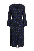 Plus Size Long Sleeve V-Neck Belted Polka Dot Maxi Dress
