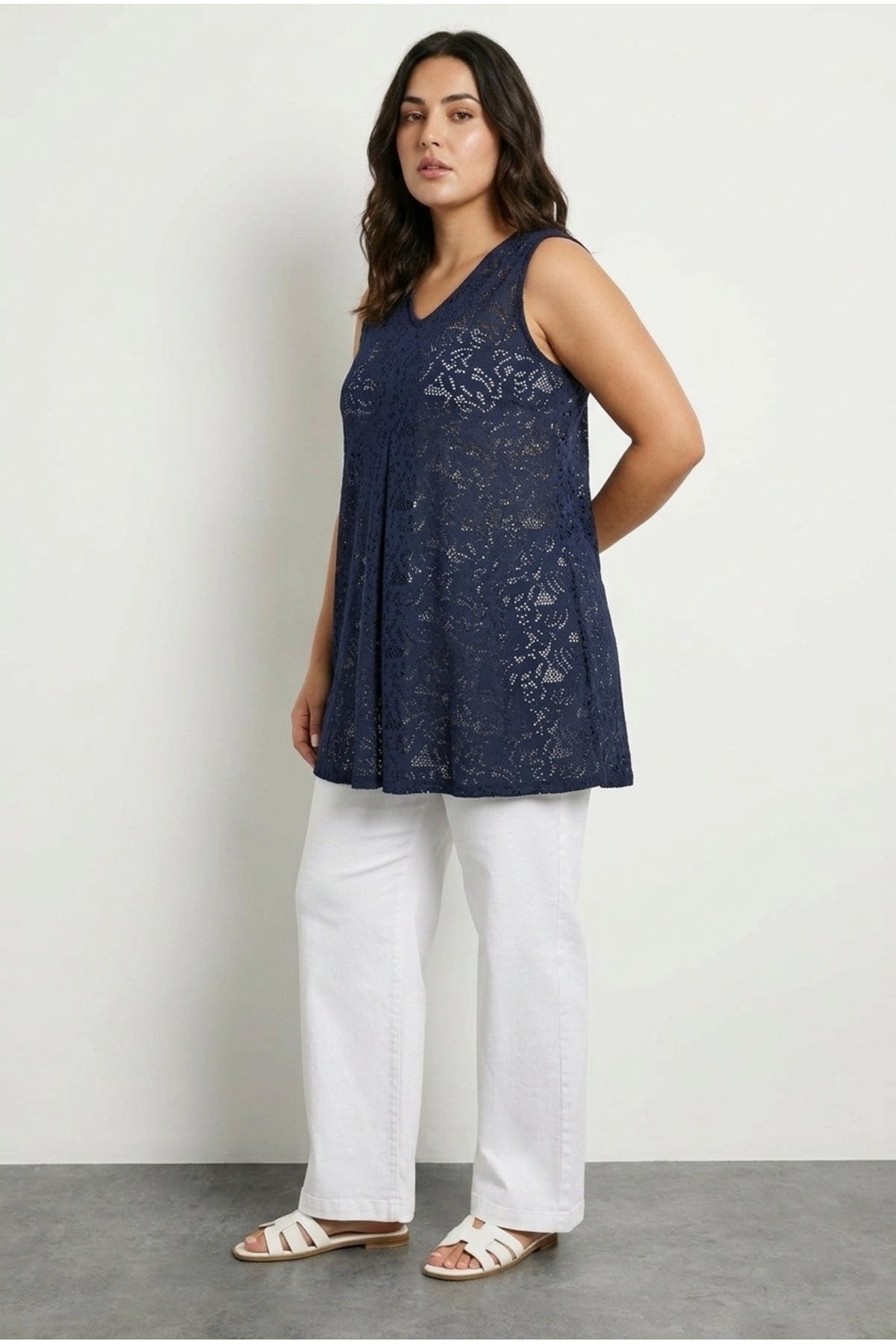 Plus Size V-Neck Sleeveless Unlined Lace T-shirt
