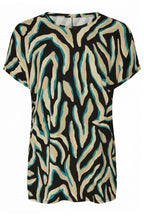 Plus Size Crew Neck Short Sleeve Zebra Print Blouse