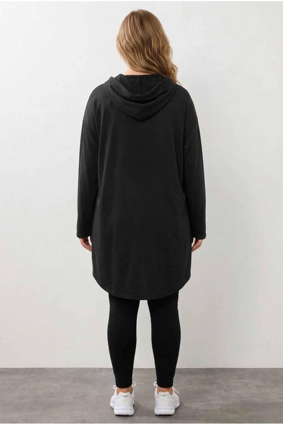 Plus Size V-Neck Long Sleeve Hooded Tunic Sweatshirt