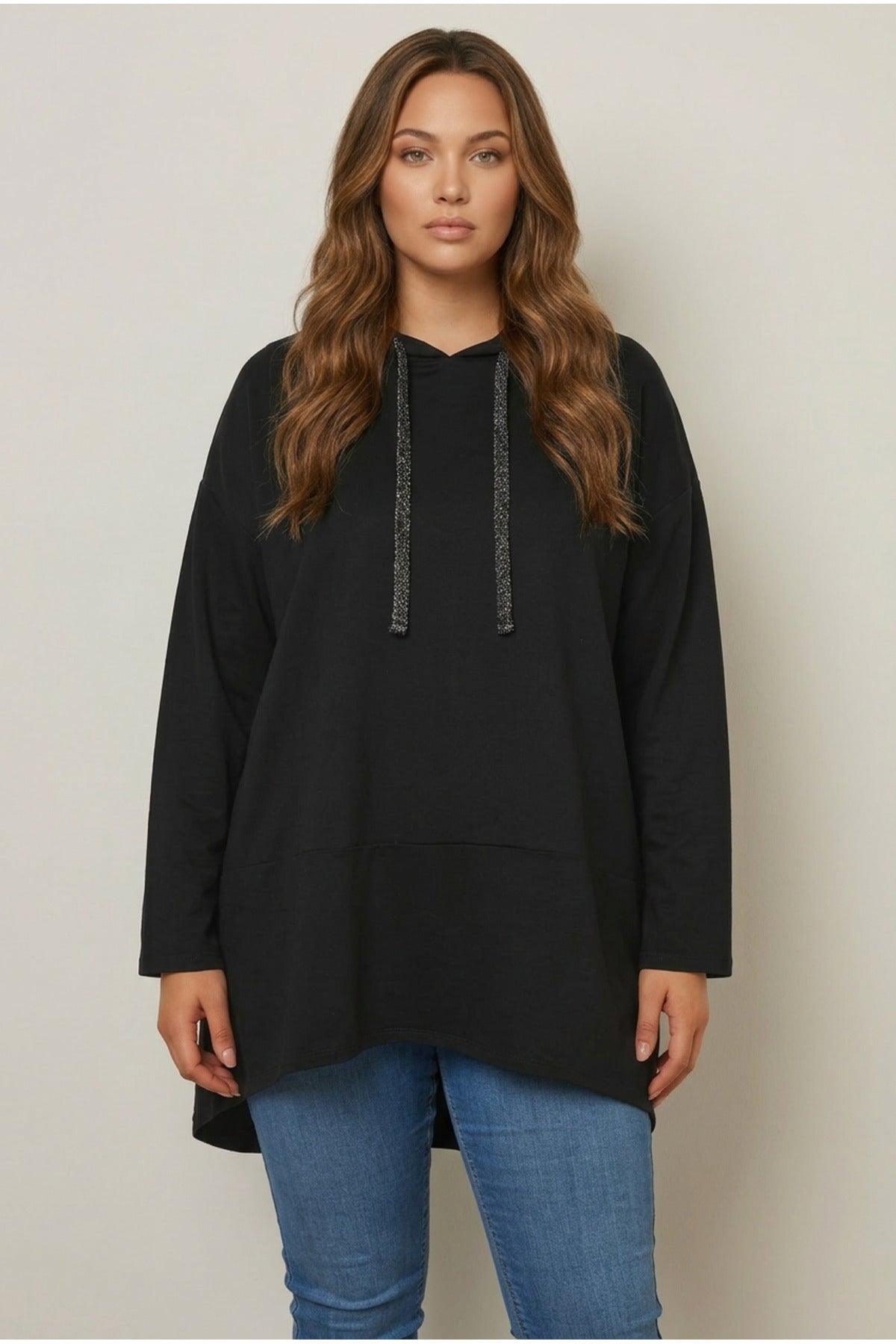 Plus Size Hooded Long Sleeve Asymmetric Cut Long Sweatshirt
