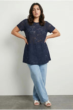 Plus Size V-Neck Short Sleeve Unlined Lace T-shirt