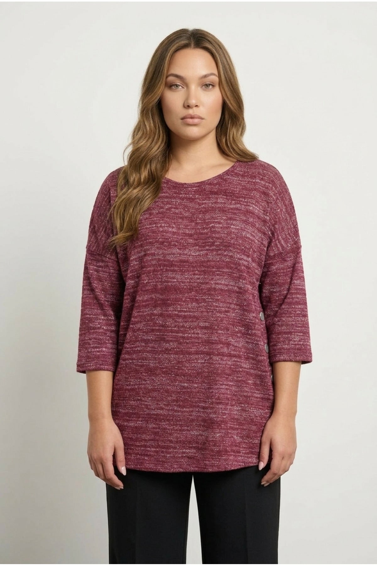 Plus Size Crew Neck Half Sleeve Button Detailed Sweatshirt