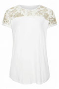 Plus Size Crew Neck Short Sleeve Sheer Yoke Blouse
