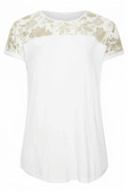 Plus Size Crew Neck Short Sleeve Sheer Yoke Blouse