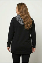 Plus Size Long Sleeve Hooded Kangaroo Pocket Side Slit Sweatshirt