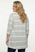 Plus Size V-Neck Flared Hem Striped Long Blouse