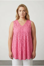 Plus Size V-Neck Sleeveless Lace Detailed Unlined Blouse