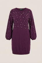 Plus Size Pearl and Stone Embroidered Soft Textured Purple Dress