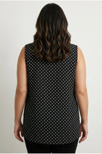Plus Size Polo Neck Sleeveless Buttoned Polka Dot T-shirt