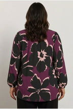 Plus Size Floral Print Long Sleeve Tie-Neck Blouse