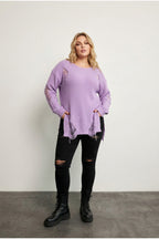 Plus Size Long Sleeve Crew Neck Ripped Detail Knit Sweater