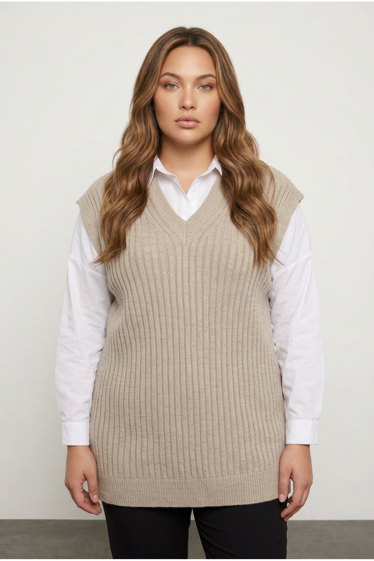 Plus Size V-Neck Short Sleeve Knit Sweater