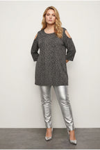 Plus Size Open Shoulder Detailed Polka Dot Half Sleeve Blouse