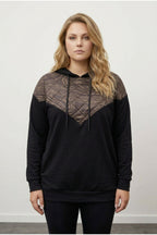 Plus Size Long Sleeve Hooded Sweatshirt with Quilted Detail