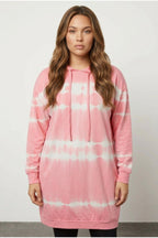 Plus Size Batik Patterned Longline Pocketed Hooded Sweatshirt