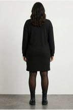 Plus Size V-Neck Long Sleeve Ribbed Fabric Midi Dress