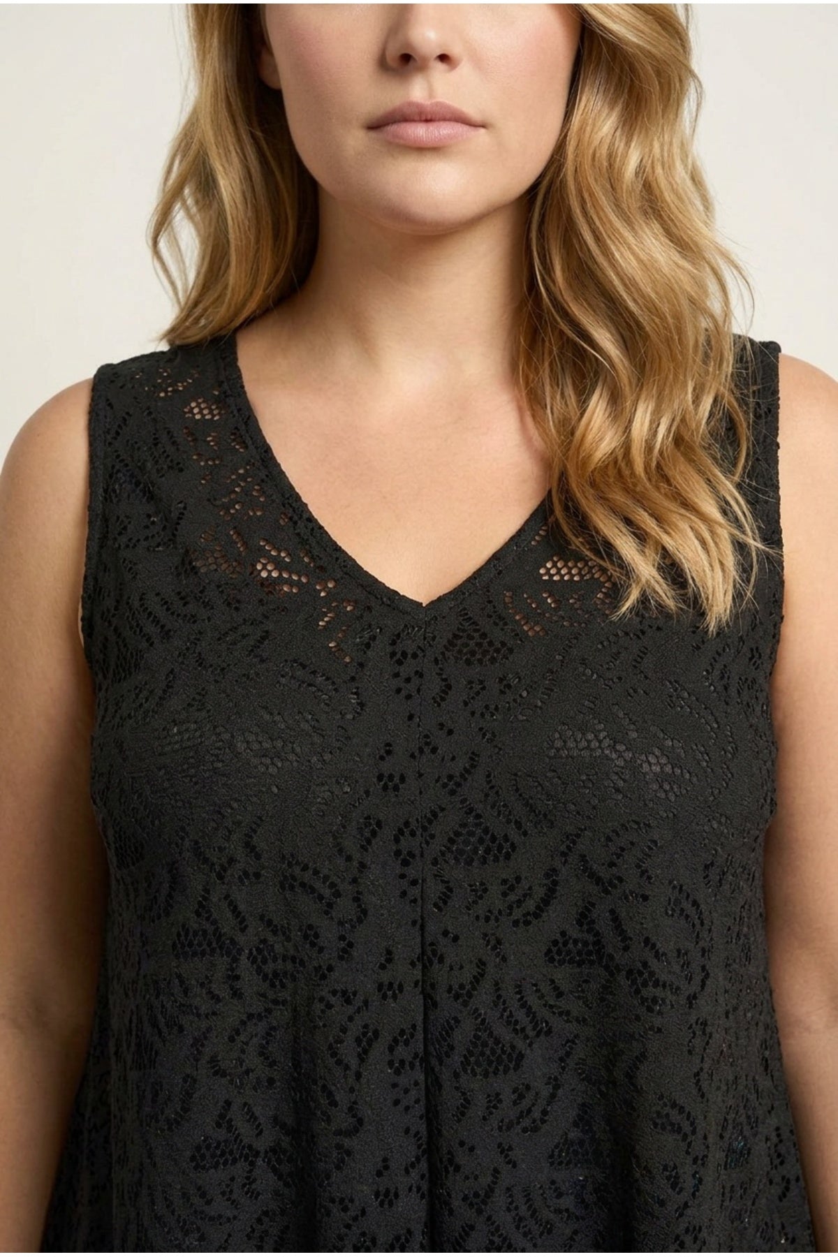 Plus Size V-Neck Sleeveless Unlined Lace Blouse
