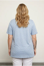 Plus Size Short Sleeve V-Neck Side Slit Metallic Print T-shirt