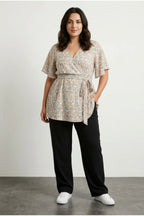 Wrap Neck Floral Blouse