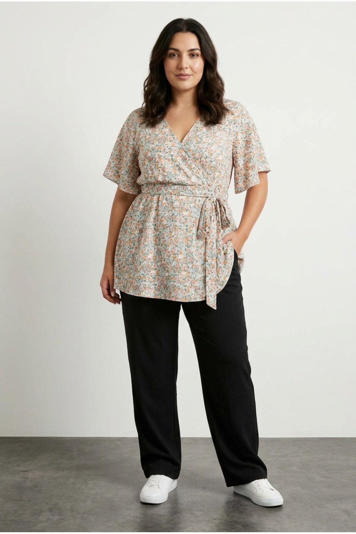 Wrap Neck Floral Blouse