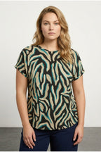 Plus Size Crew Neck Short Sleeve Zebra Print Blouse