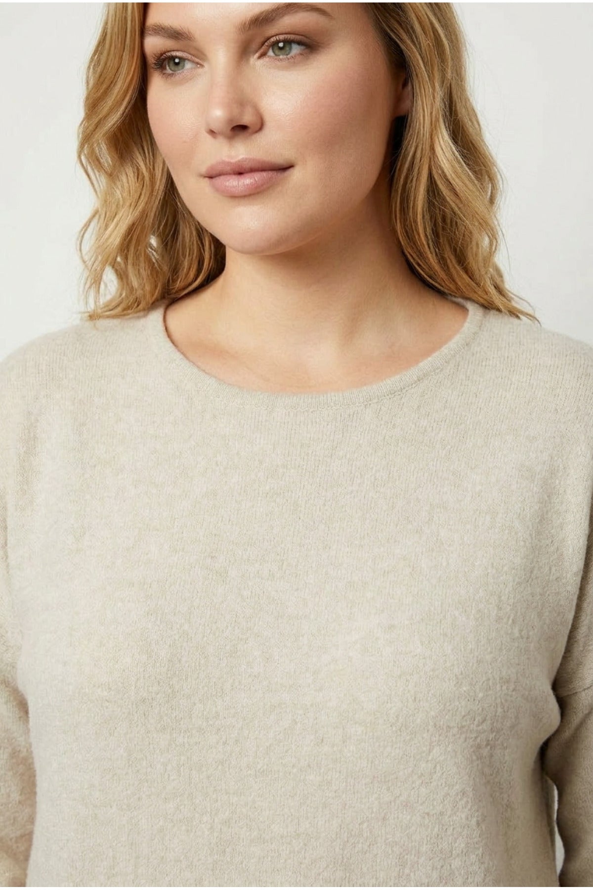 Plus Size 3/4 Sleeve Button Detail Soft Textured Sweater
