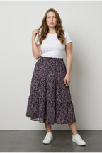 Plus Size Elastic Waist Pleated Minimal Floral Print Stretchy Fabric Skirt