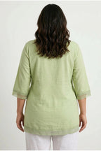 Plus Size Tie-Neck Puff Sleeve Lace Long T-shirt