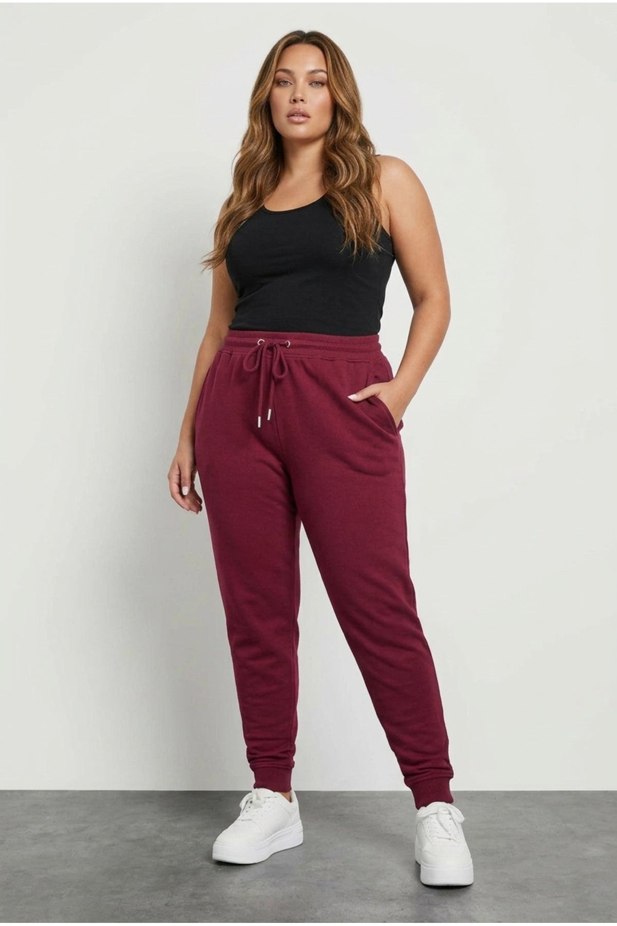 Plus Size Elasticated Waist and Cuffs Tapered Leg Pocketed Jogger Sweatpants