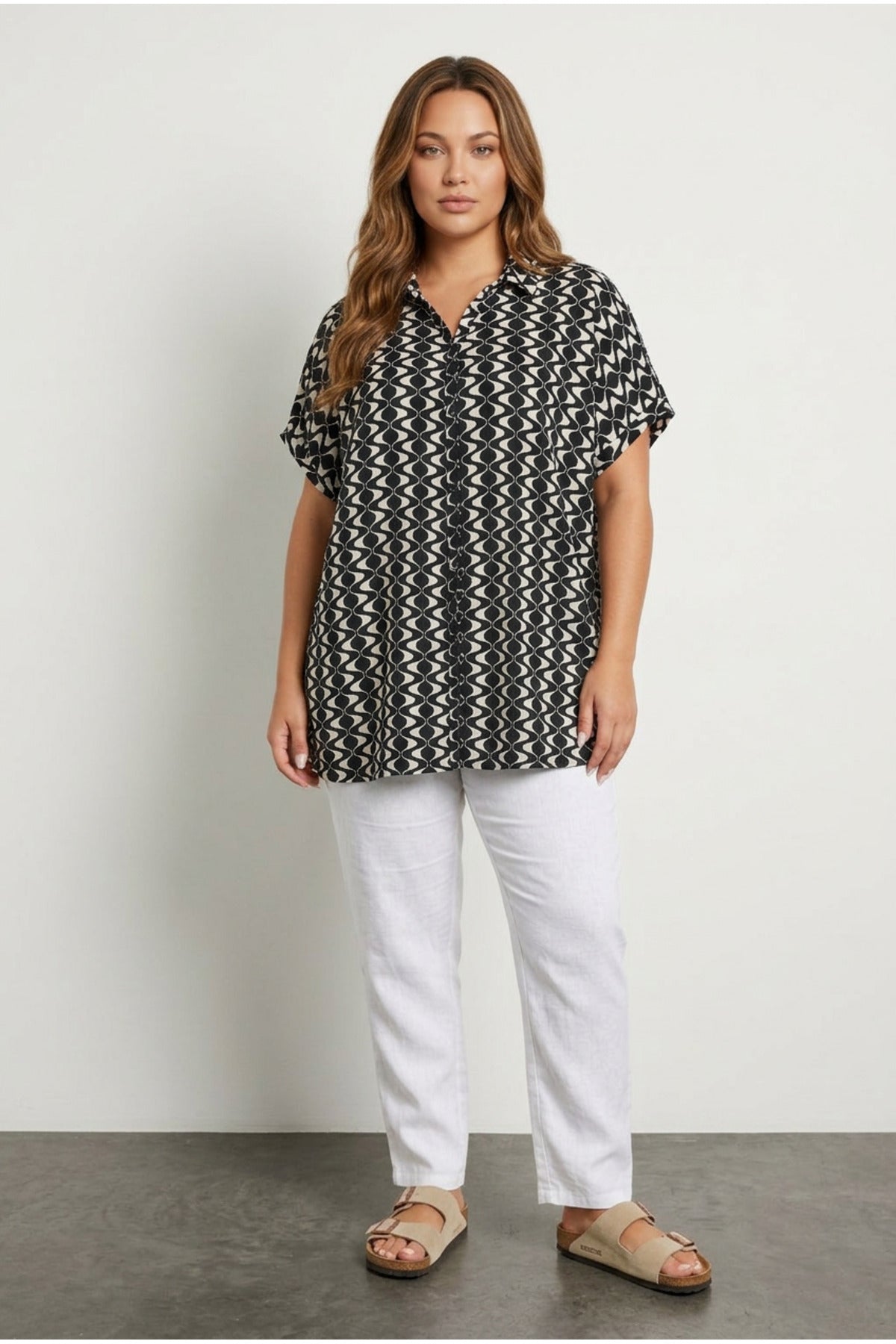 Plus Size Short Sleeve Patterned Shirt
