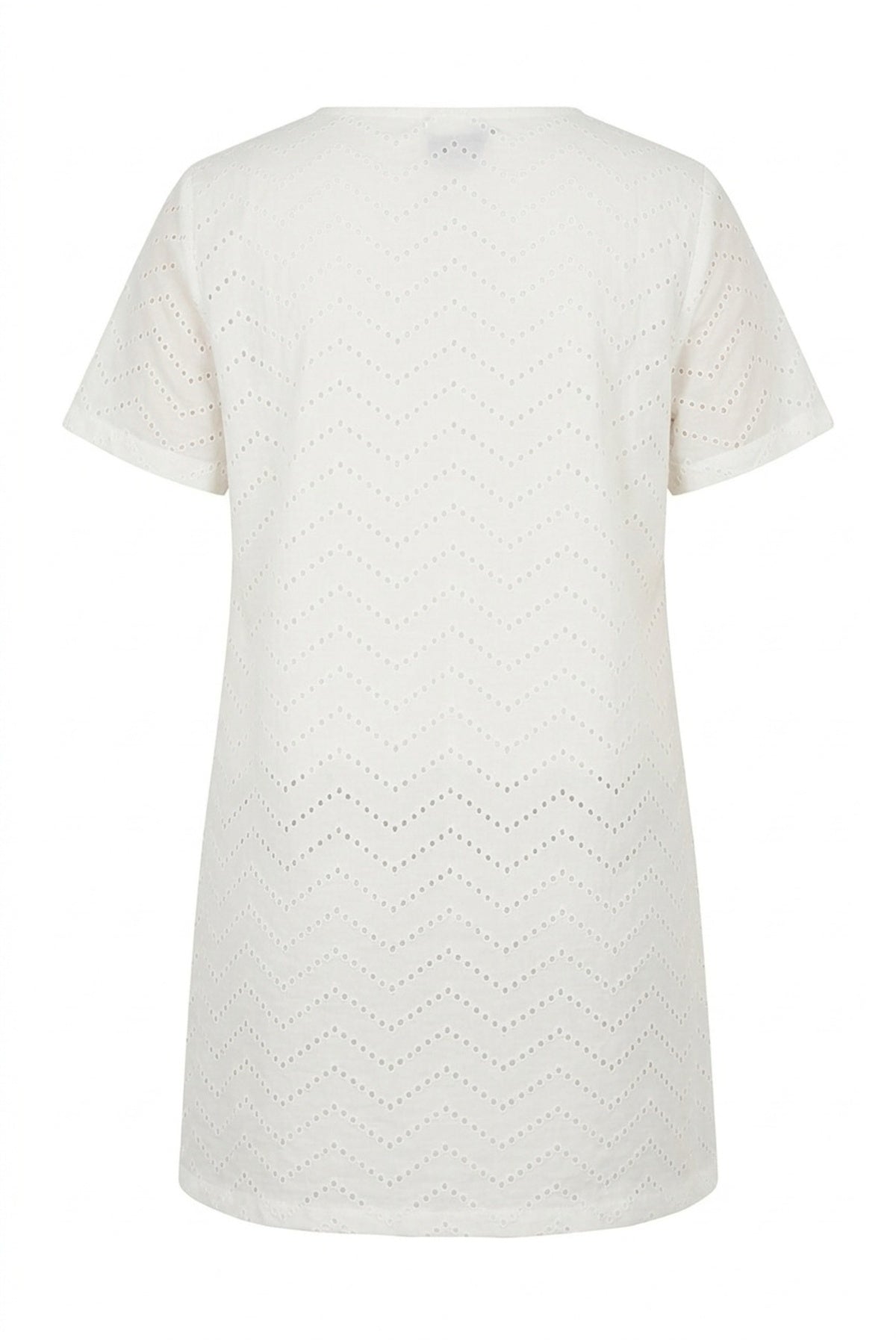 Plus Size Crew Neck Short Sleeve Zigzag Patterned Unlined Long T-shirt