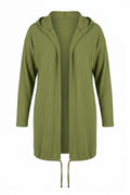 Plus Size Long Sleeve Hooded Open Front Ribbed Cardigan